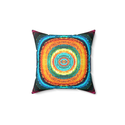 Pixel Mosaic Teal Orange Faux Suede Throw Pillow