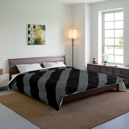 Diagonal Black + Gray Stripe Comforter