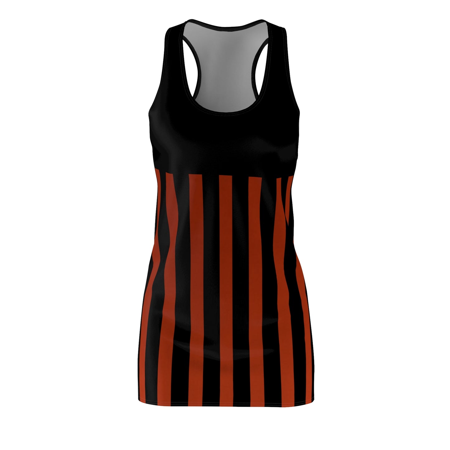 Earthy Red + Black Striped Slinky Women's Racerback Dress