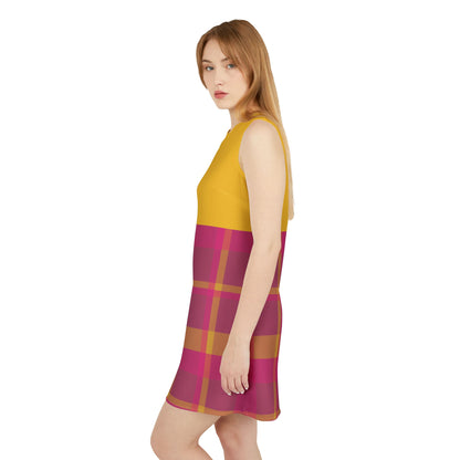 Pink + Yellow Plaid Sleeveless Trapeze Mini Dress