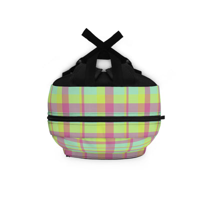 Neon Green + Pink Plaid Water-Resistant School Backpack