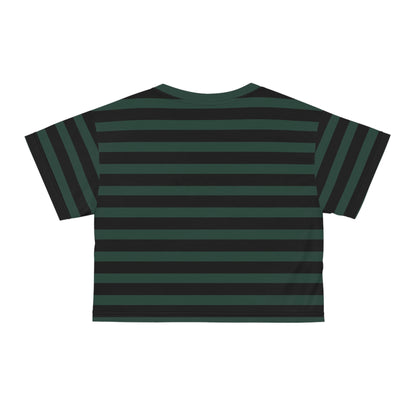 Dark Green + Black Stripes Cropped Tee