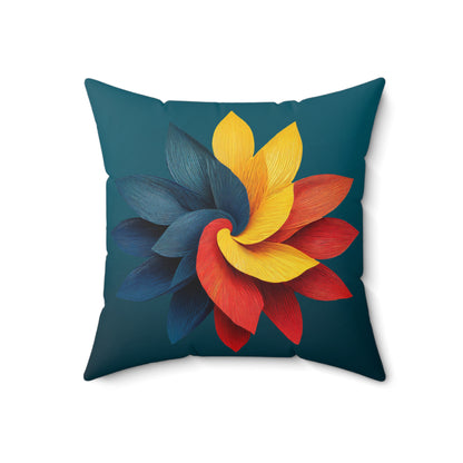 Red Blue Twisty Flower Double-Sided Faux Suede Throw Pillow