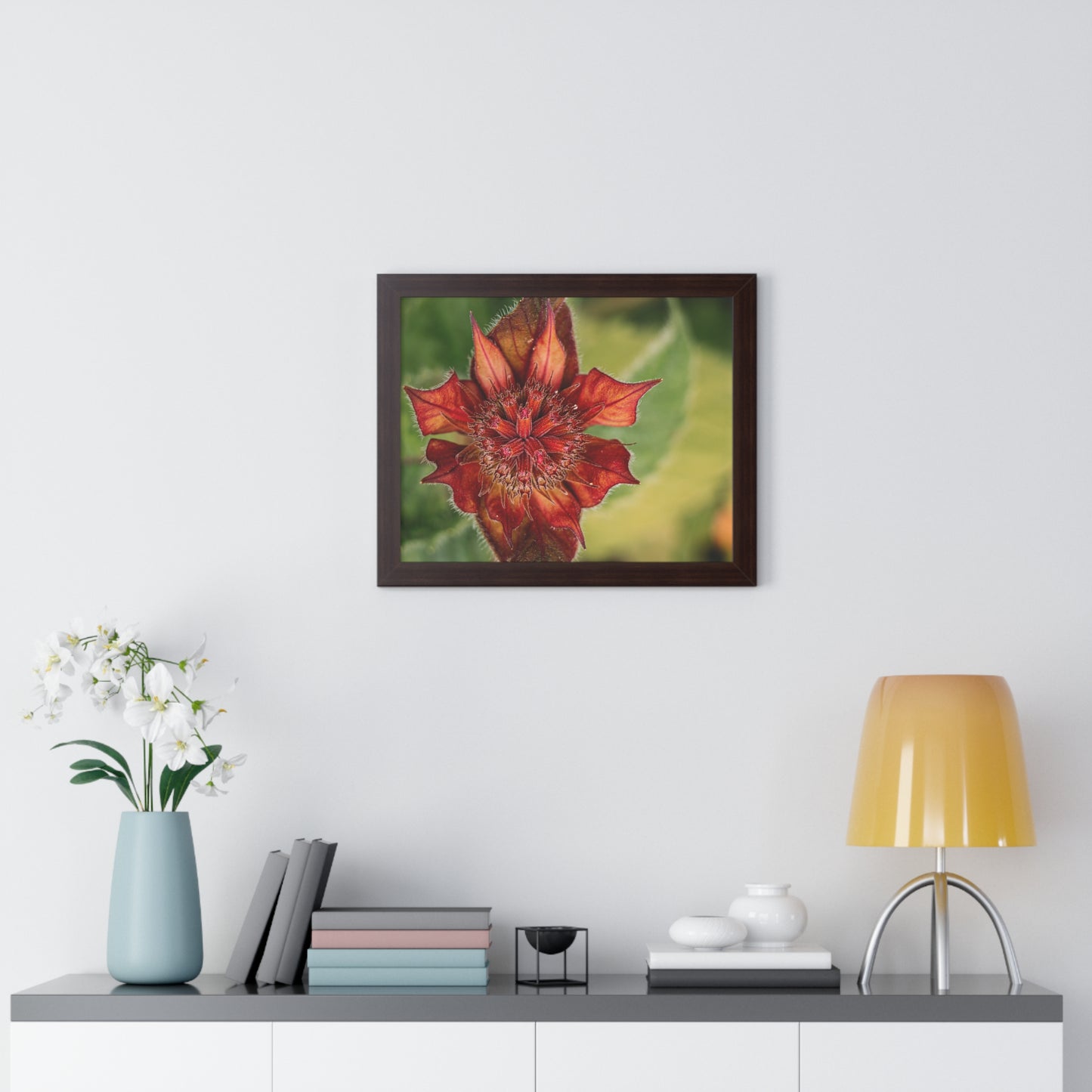 Fancy Red Bee Balm Flower Macro Framed Matte Print