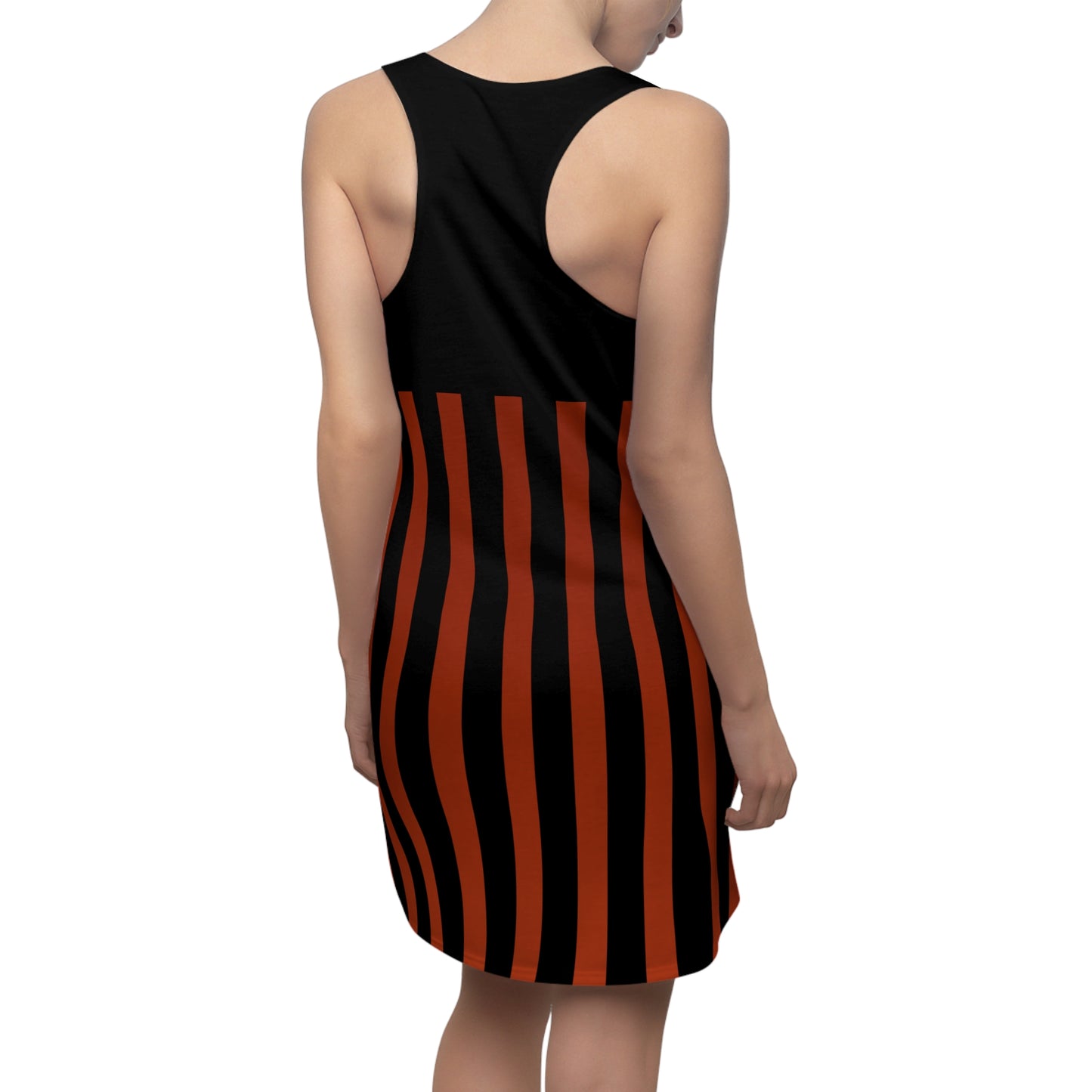 Earthy Red + Black Striped Slinky Women's Racerback Dress