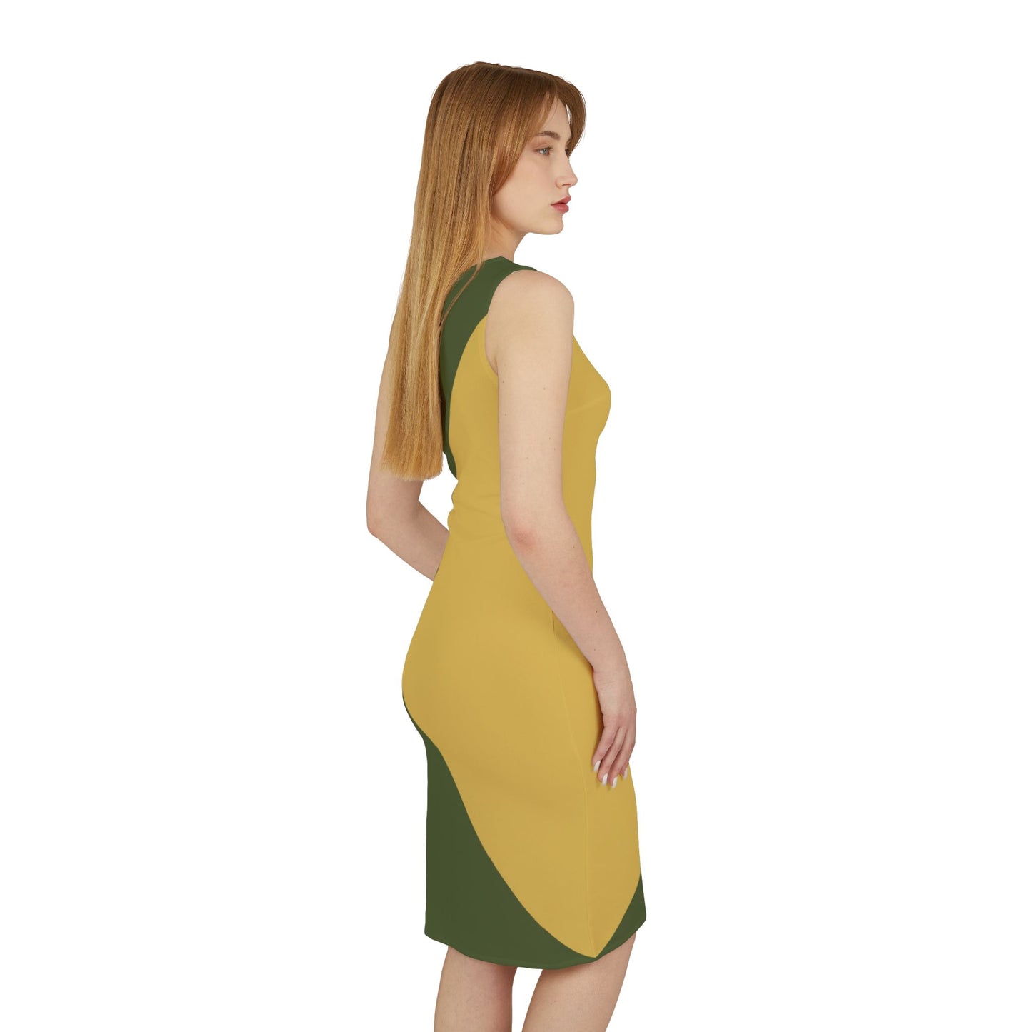 Gold + Green Women's Asymmetrical Shoulder Dress