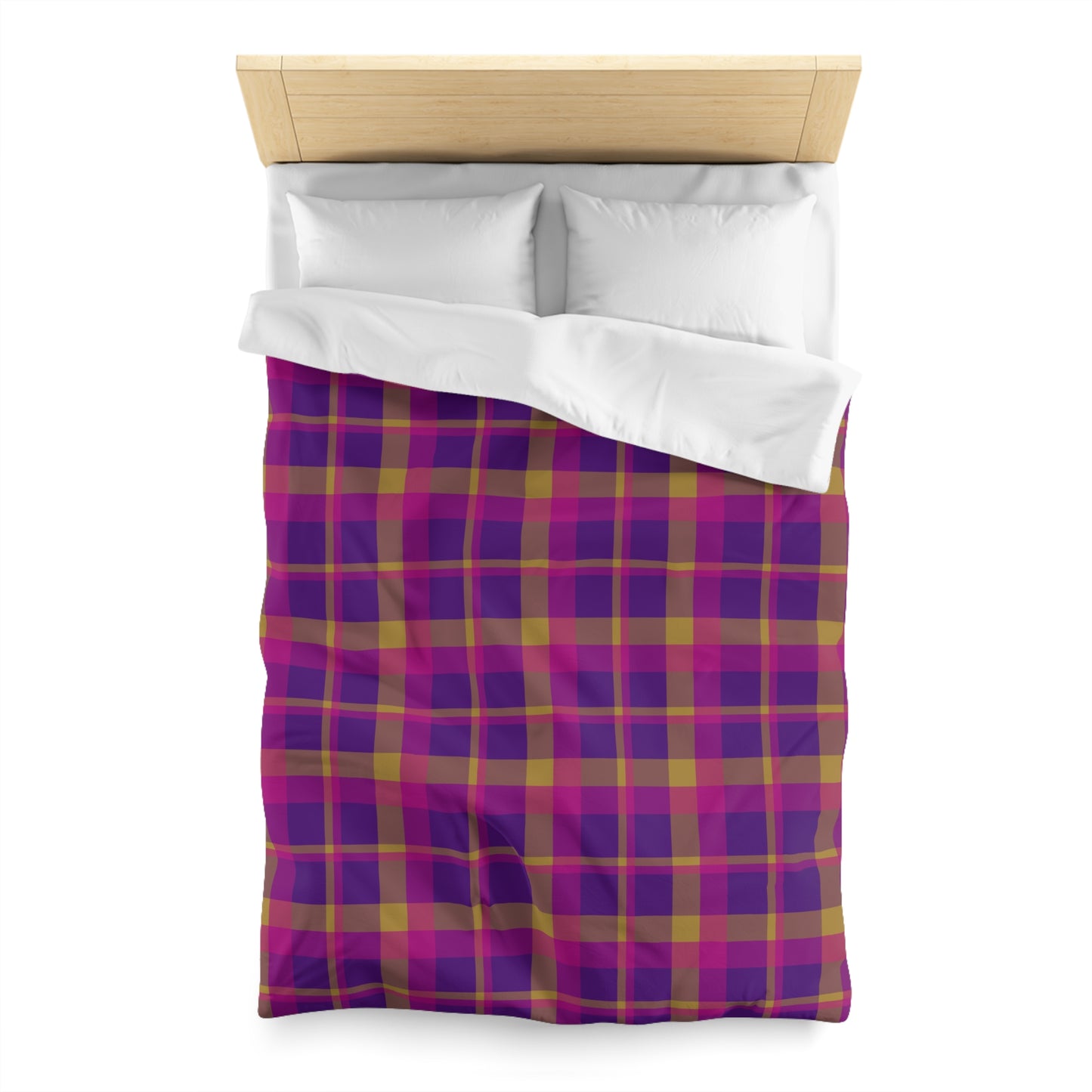 Yellow + Magenta Plaid Woven Duvet Cover