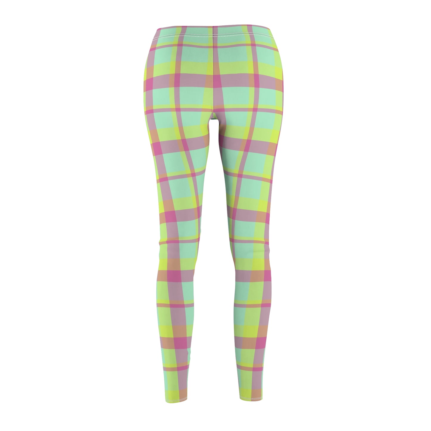 Neon Green + Pink Plaid Women's Extra Soft Brushed Suede Leggings