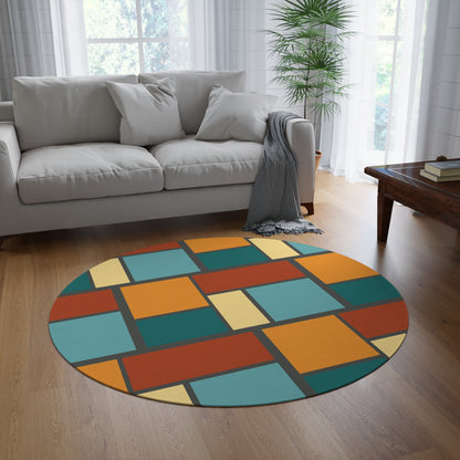 Cool Geometric Autumn Colors Round Rug