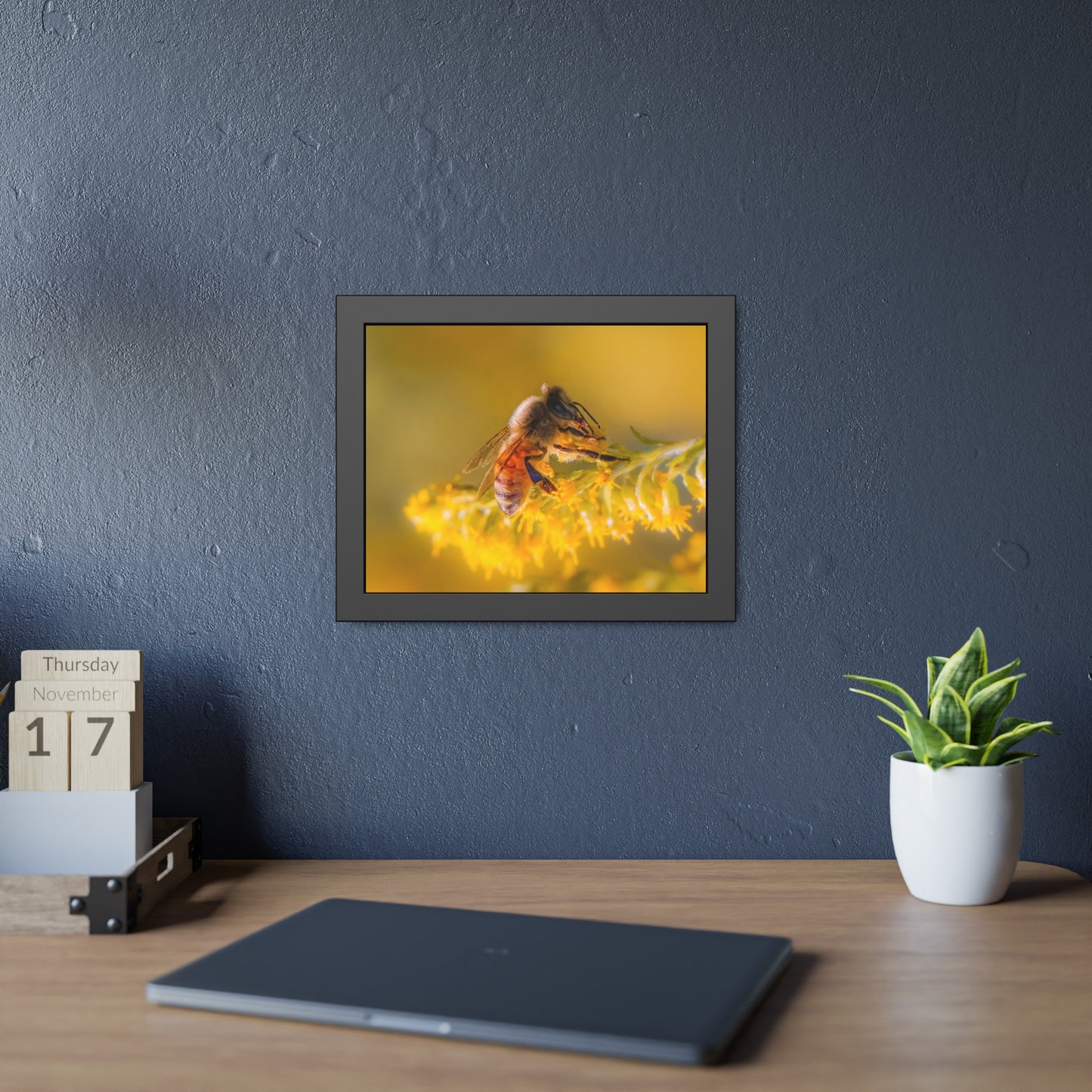 Golden Honey Bee Framed Print | Nature Photography