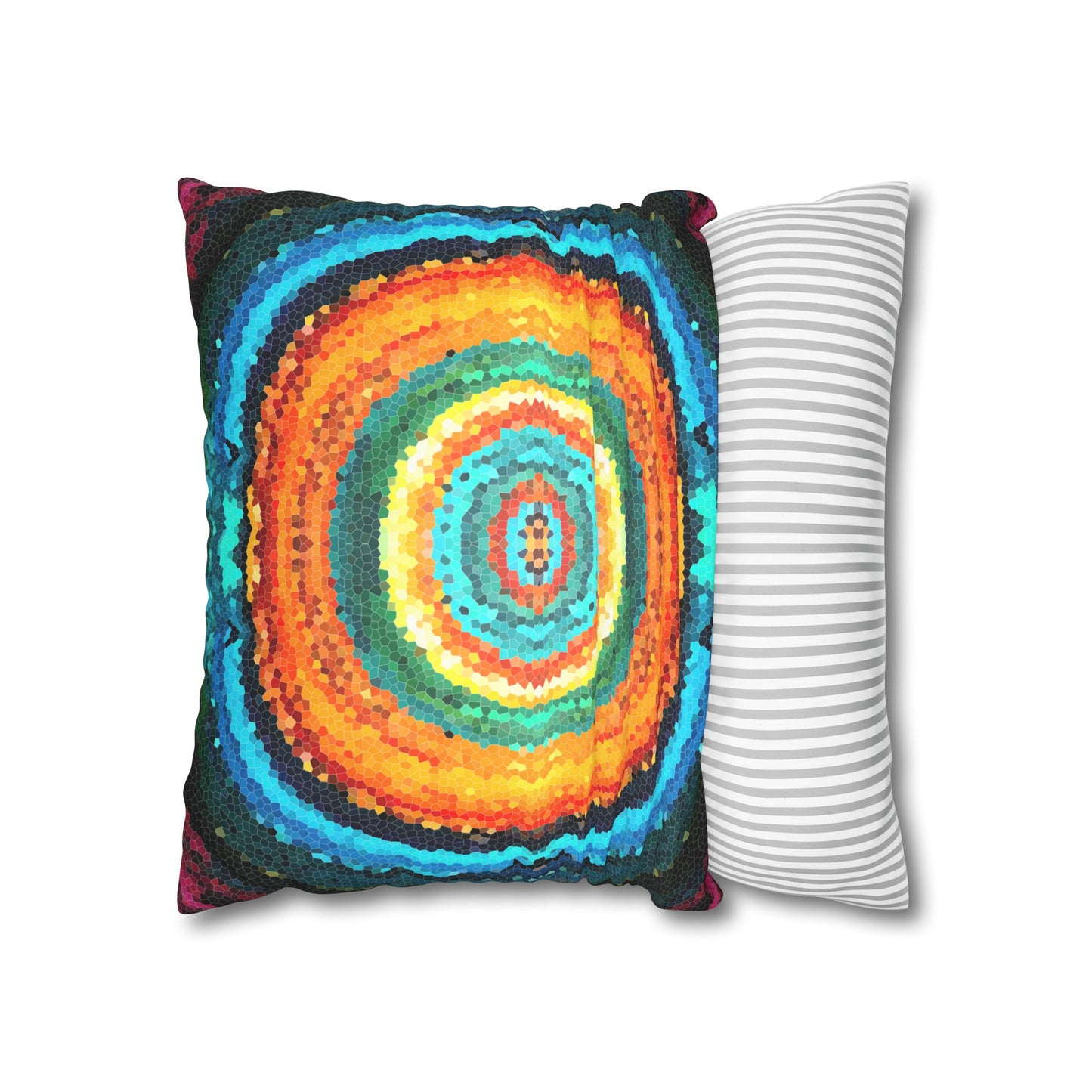 Pixel Mosaic Teal Orange Faux Suede Throw Pillow Case (multi sizes)