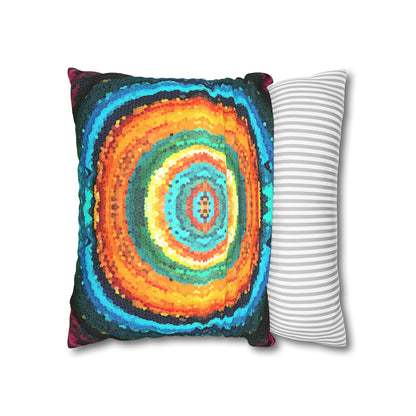 Pixel Mosaic Teal Orange Faux Suede Throw Pillow Case (multi sizes)