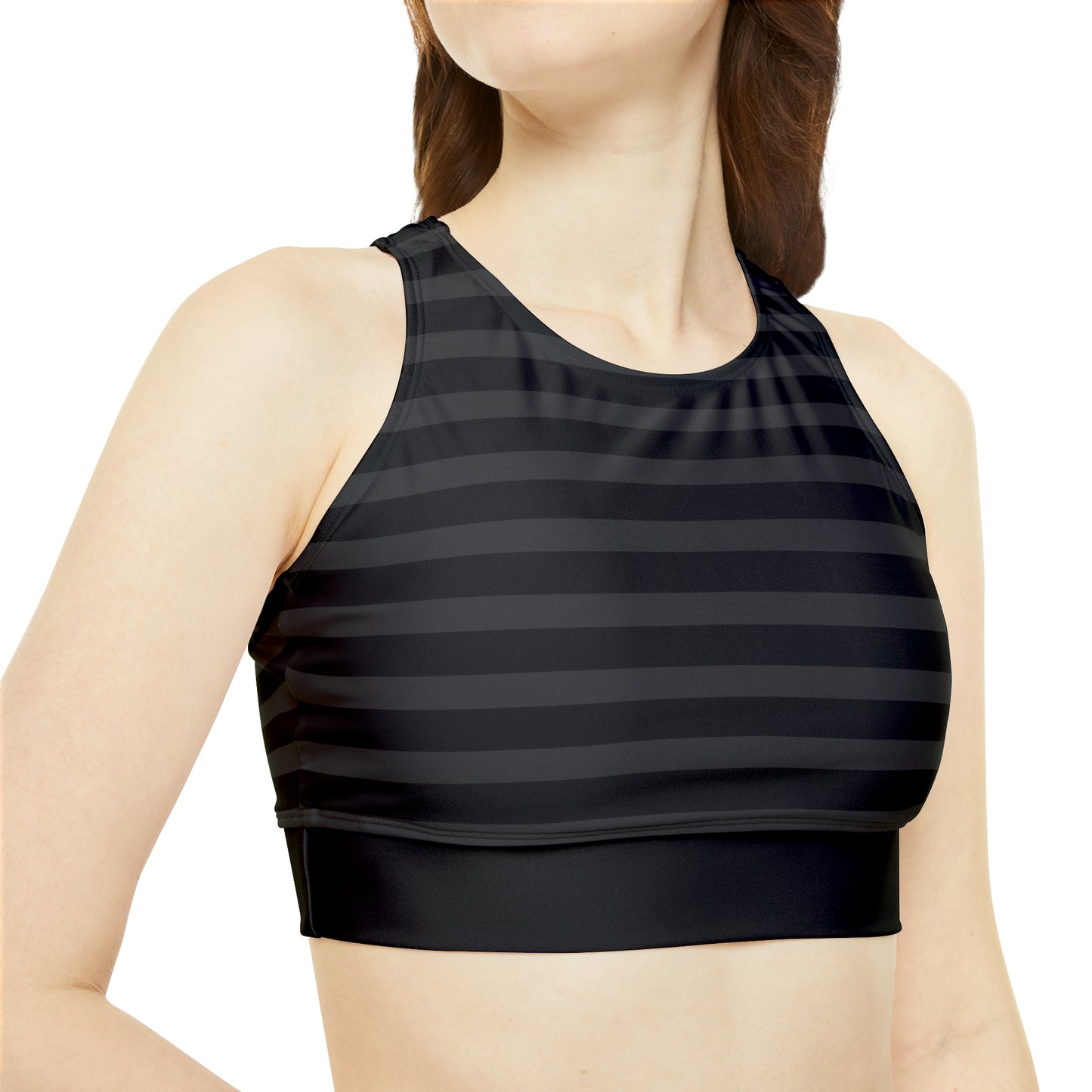 Black + Gray Striped Women's Full-Coverage Bikini Top