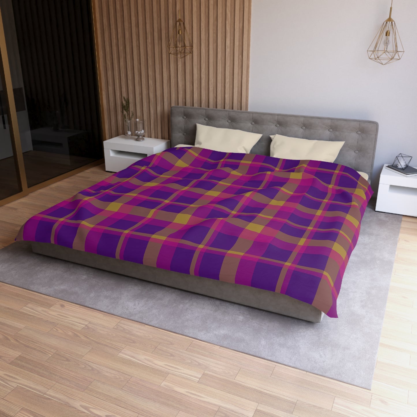 Yellow + Magenta Plaid Woven Duvet Cover