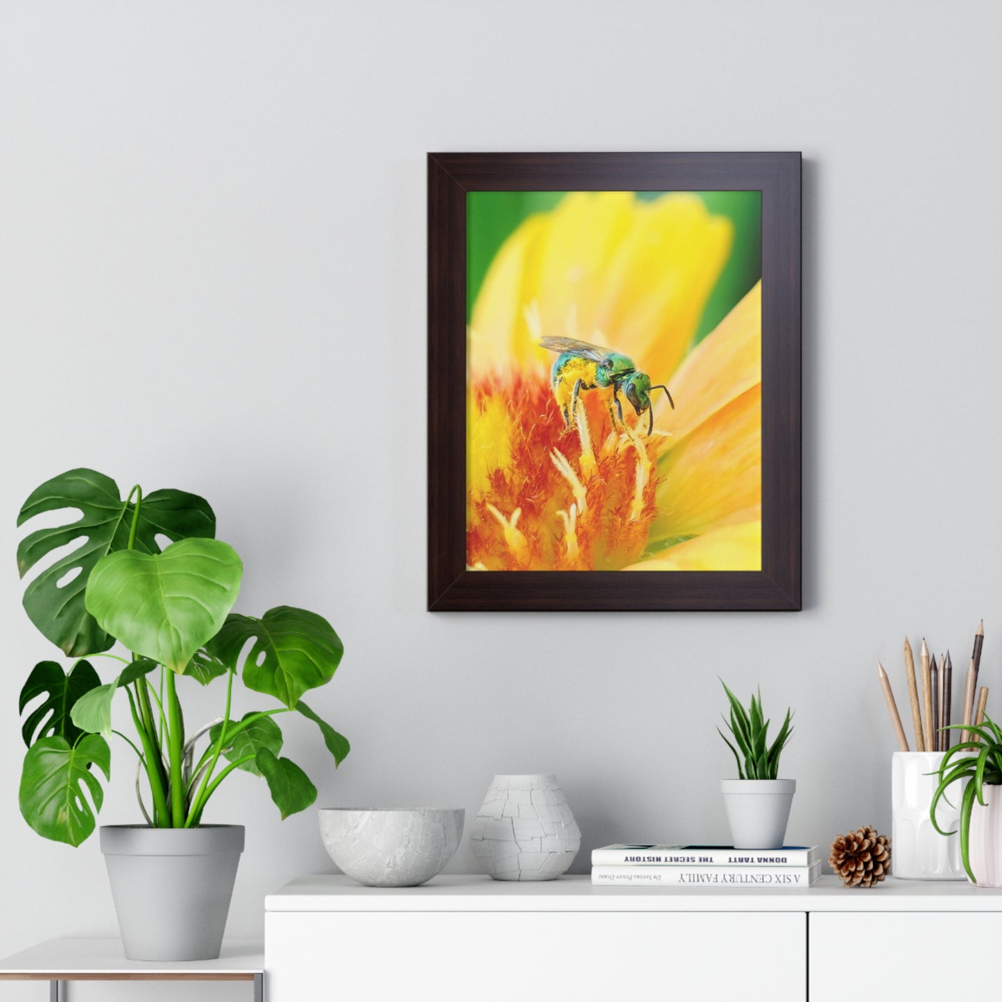 Metallic Green Bee Framed Matte Print