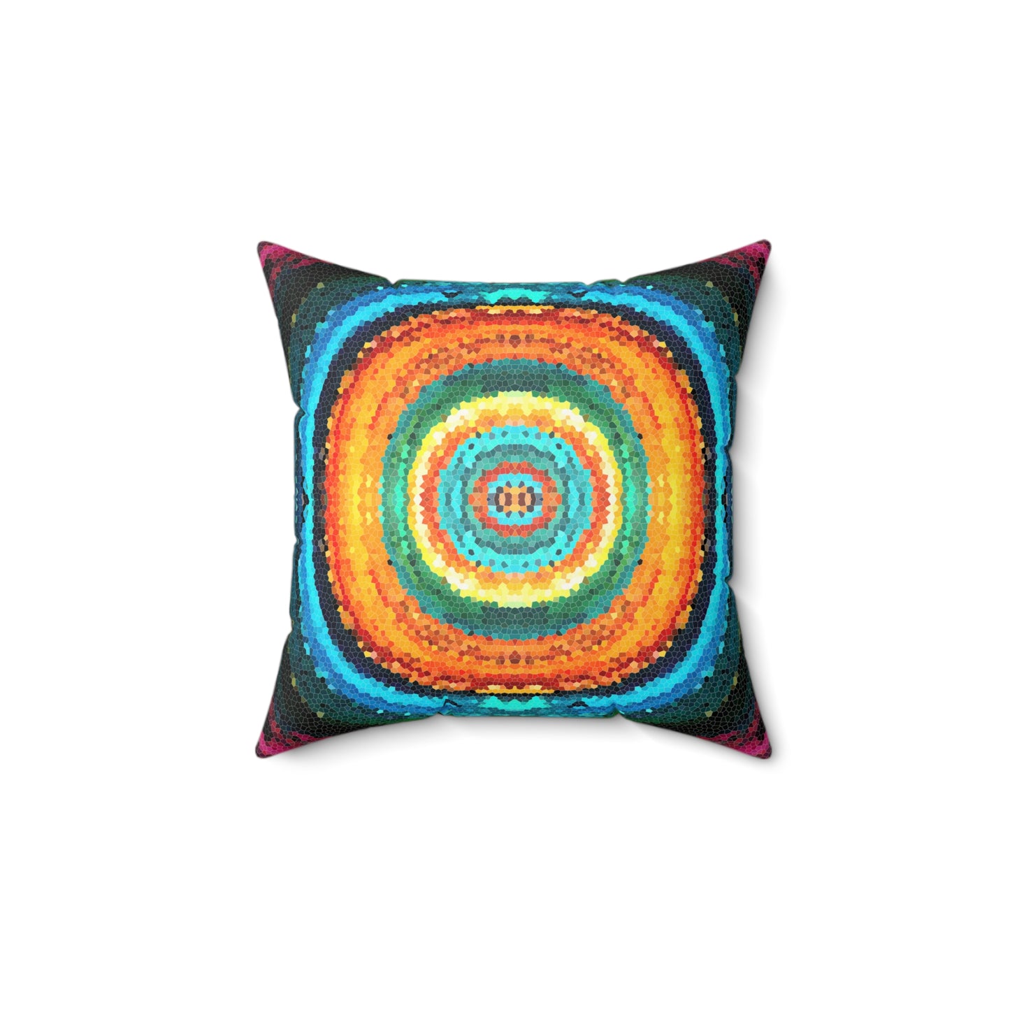 Pixel Mosaic Teal Orange Faux Suede Throw Pillow