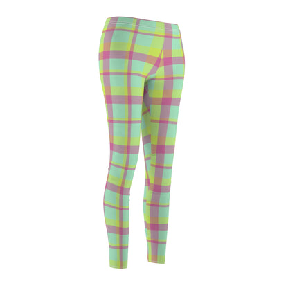 Neon Green + Pink Plaid Women's Extra Soft Brushed Suede Leggings