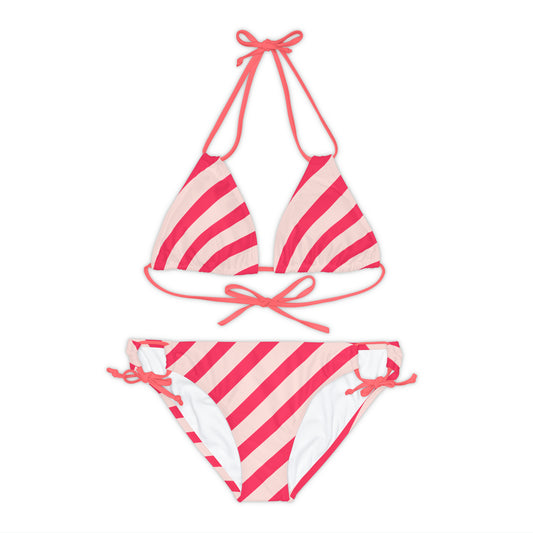 Diagonal Pink Stripes String Bikini Set