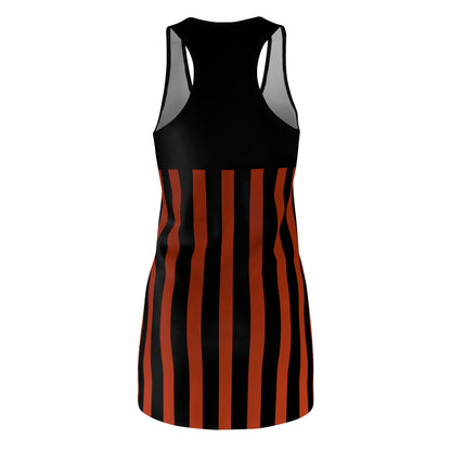 Earthy Red + Black Striped Slinky Women's Racerback Dress