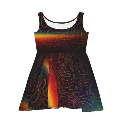 Dress with colorful abstract rainbow pattern on a white background
