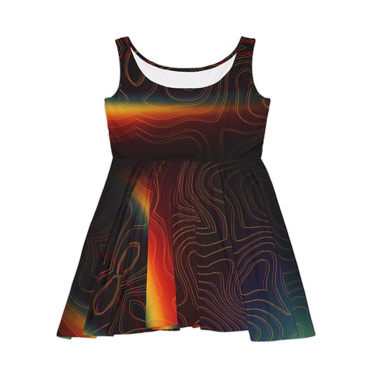 Dress with colorful abstract rainbow pattern on a white background