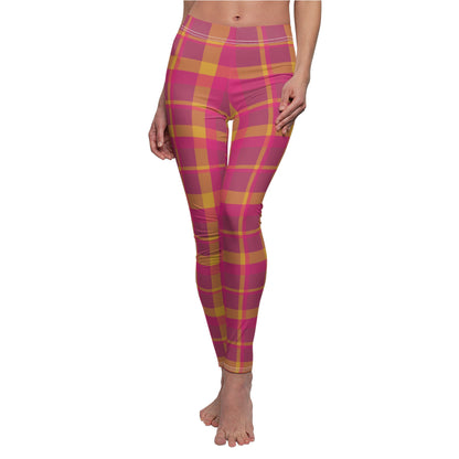 Pink + Yellow Plaid Women's Extra Soft Brushed Suede Leggings