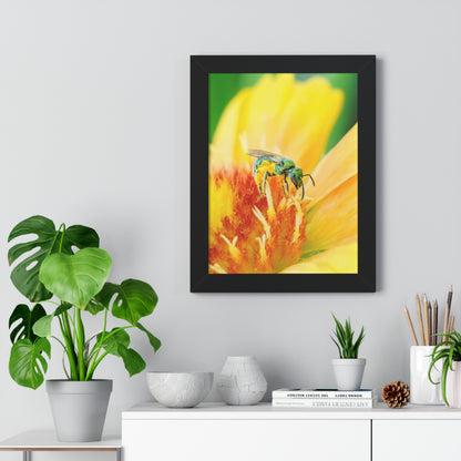 Metallic Green Bee Framed Matte Print