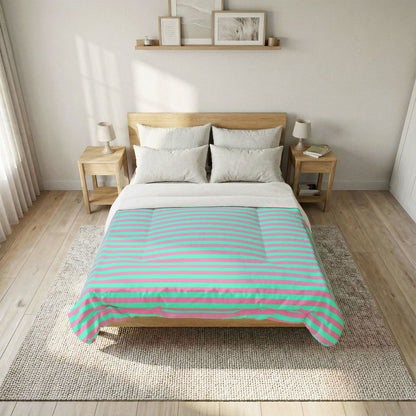 Pink + Teal Striped 100% Cotton Comforter
