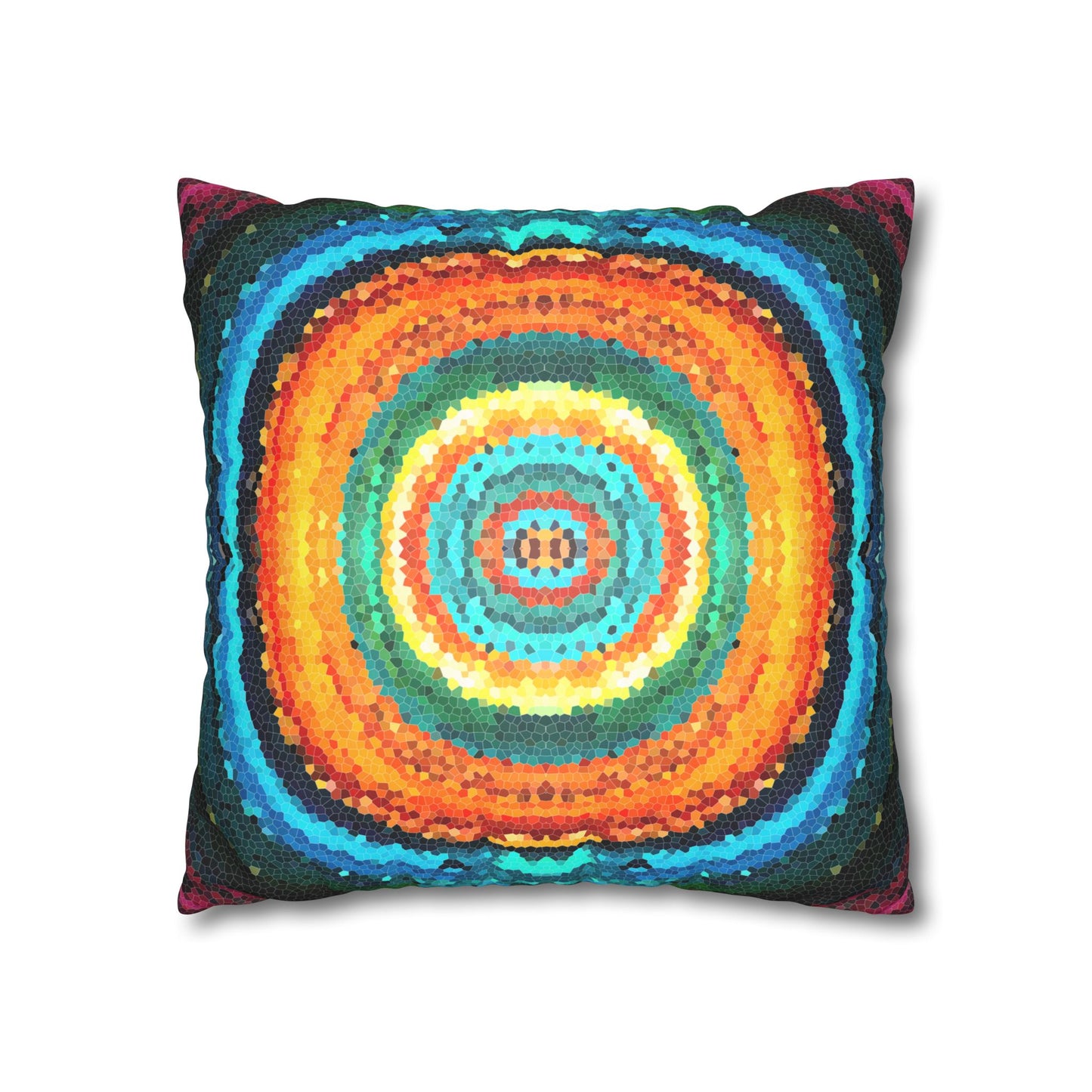 Pixel Mosaic Teal Orange Faux Suede Throw Pillow Case (multi sizes)