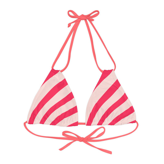 Diagonal Pink Stripes String Bikini Top