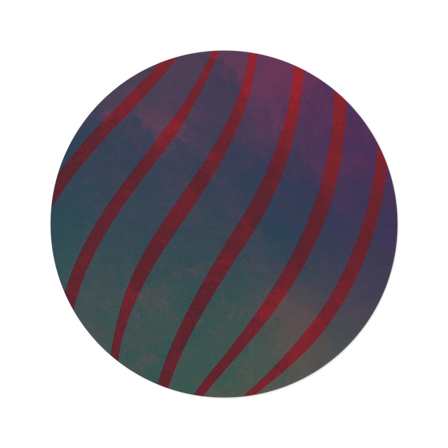 Red + Teal Illusion Wave Stripes Round Rug