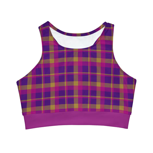 Yellow + Magenta Plaid Women's Full-Coverage Bikini Top