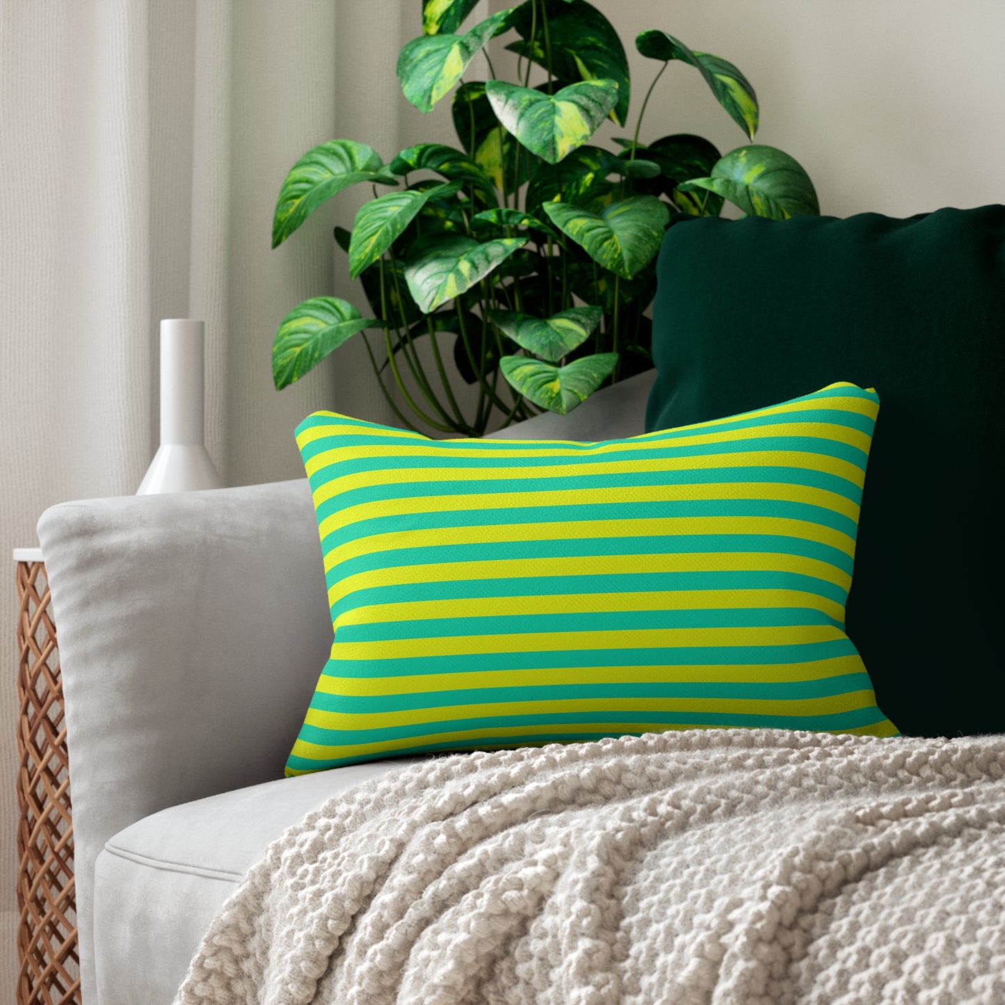 Lemon Lime Skinny Striped Lumbar Pillow