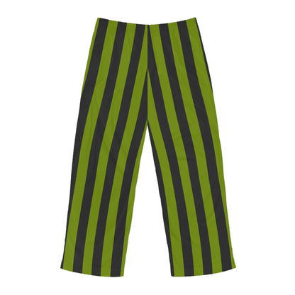 Terra Conserva men's avocado green and charcoal vertical striped pajama pants, back view