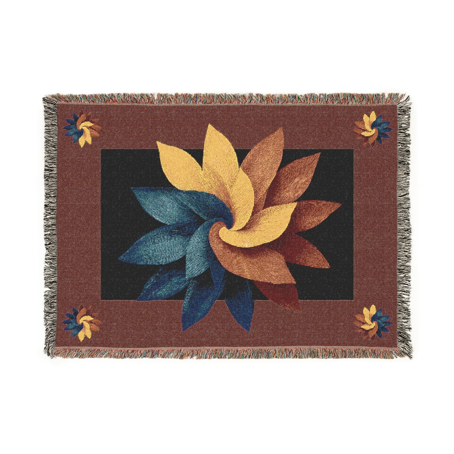 Red Blue Twisty Flower 100% Cotton Woven Blanket (3 sizes)