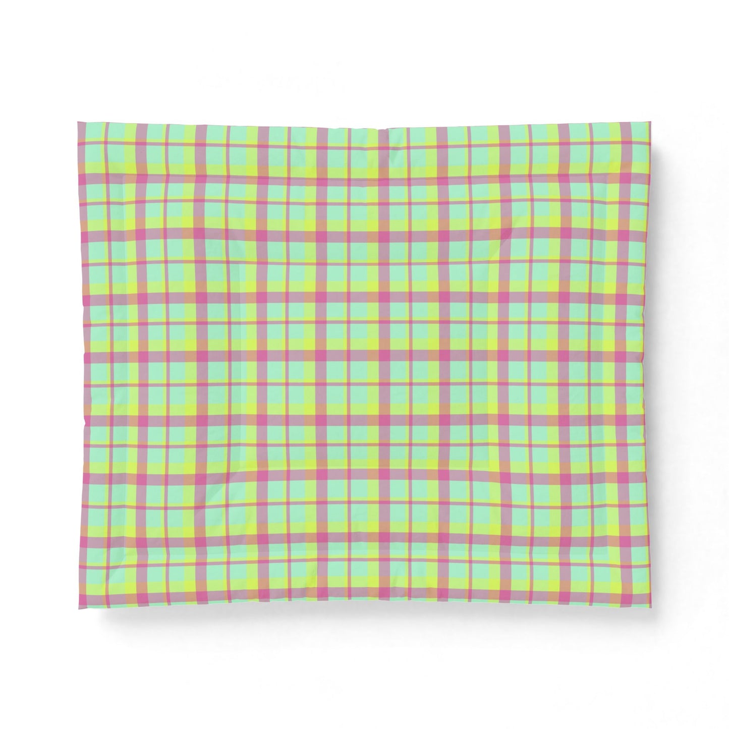 Neon Green + Pink Plaid 100% Cotton Comforter