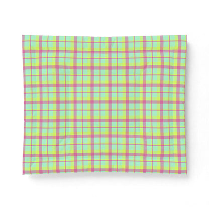 Neon Green + Pink Plaid 100% Cotton Comforter