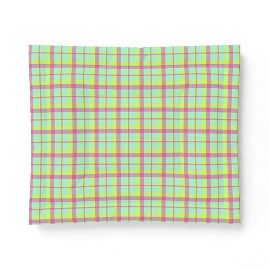 Neon Green + Pink Plaid 100% Cotton Comforter