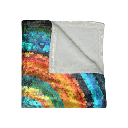 Pixel Mosaic Teal Orange Crushed Velvet Blanket