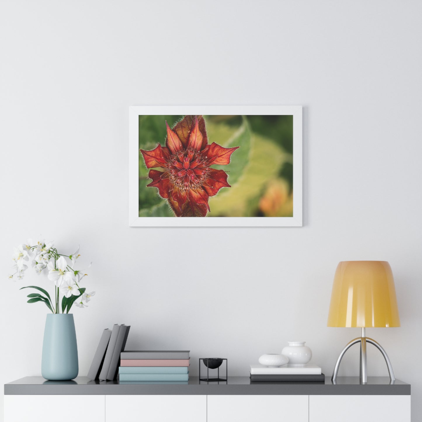 Fancy Red Bee Balm Flower Macro Framed Matte Print