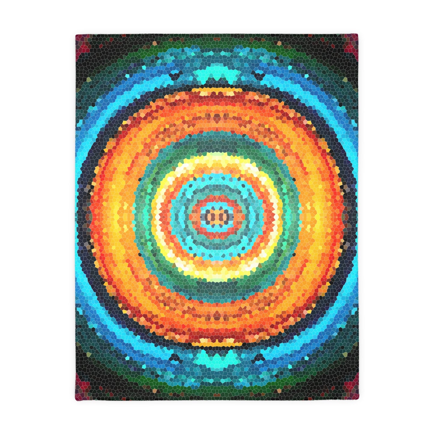 Pixel Mosaic Teal Orange Faux Mink Velveteen Blanket