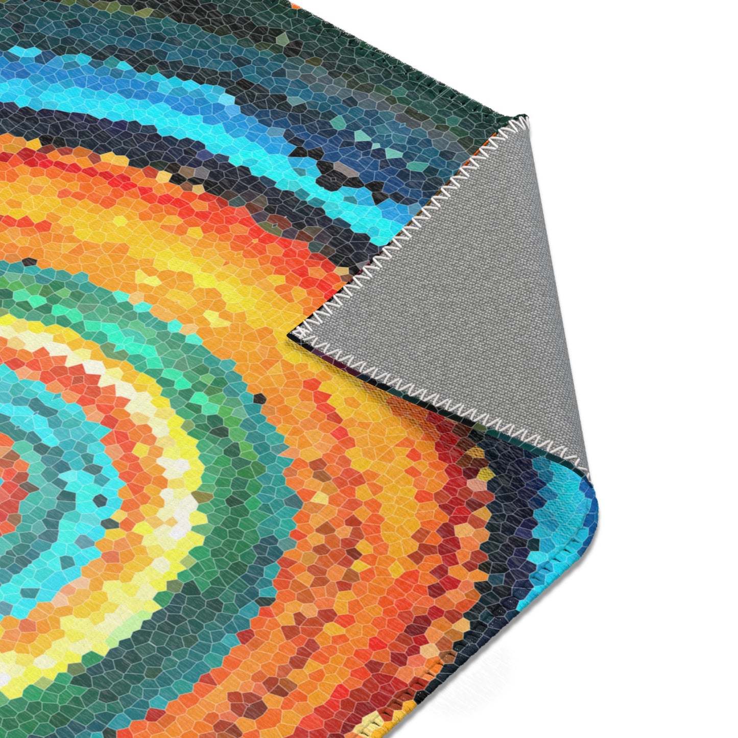 Pixel Mosaic Teal Orange Indoor Area Rug
