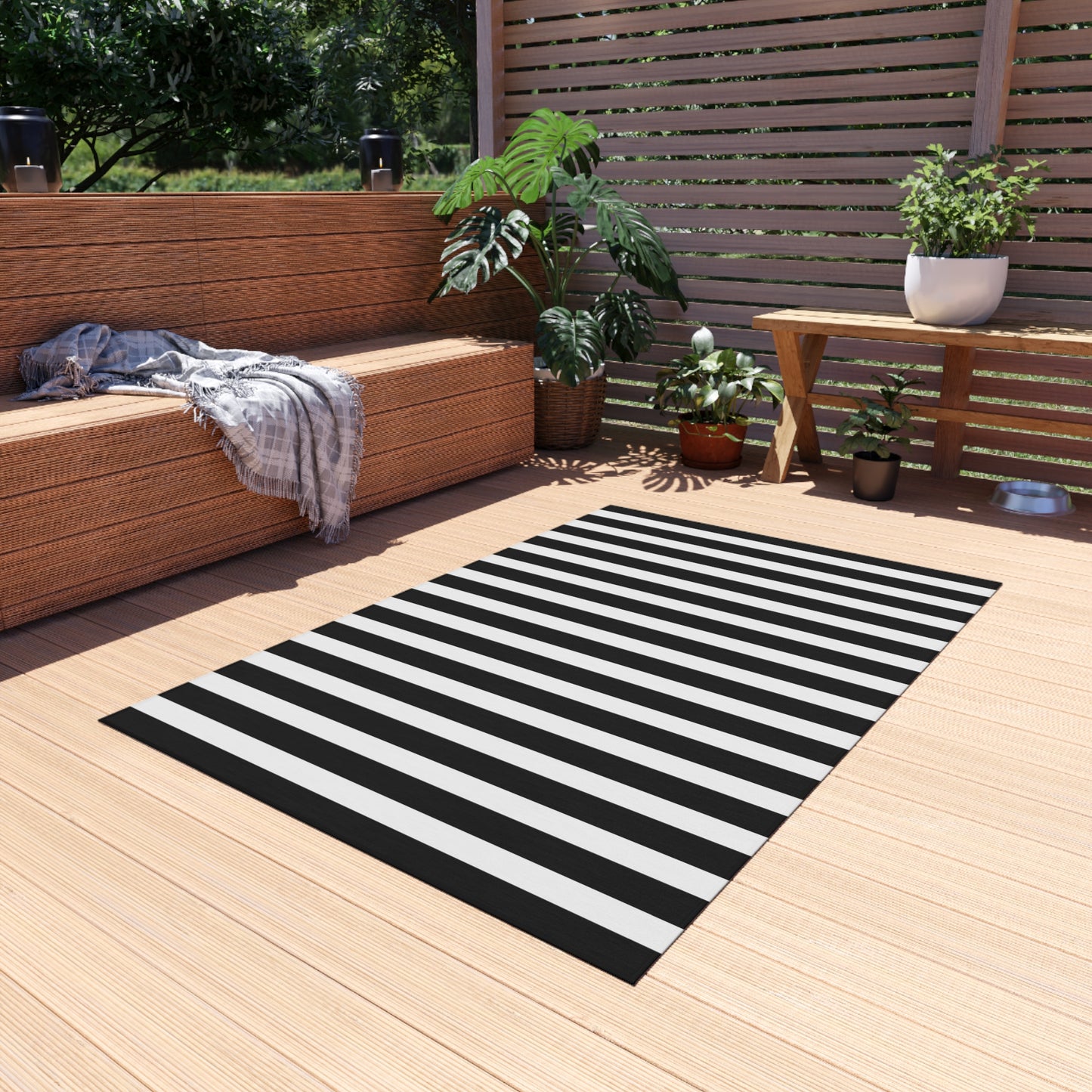 Black + White Striped Outdoor Rug