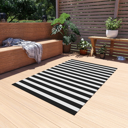 Black + White Striped Outdoor Rug