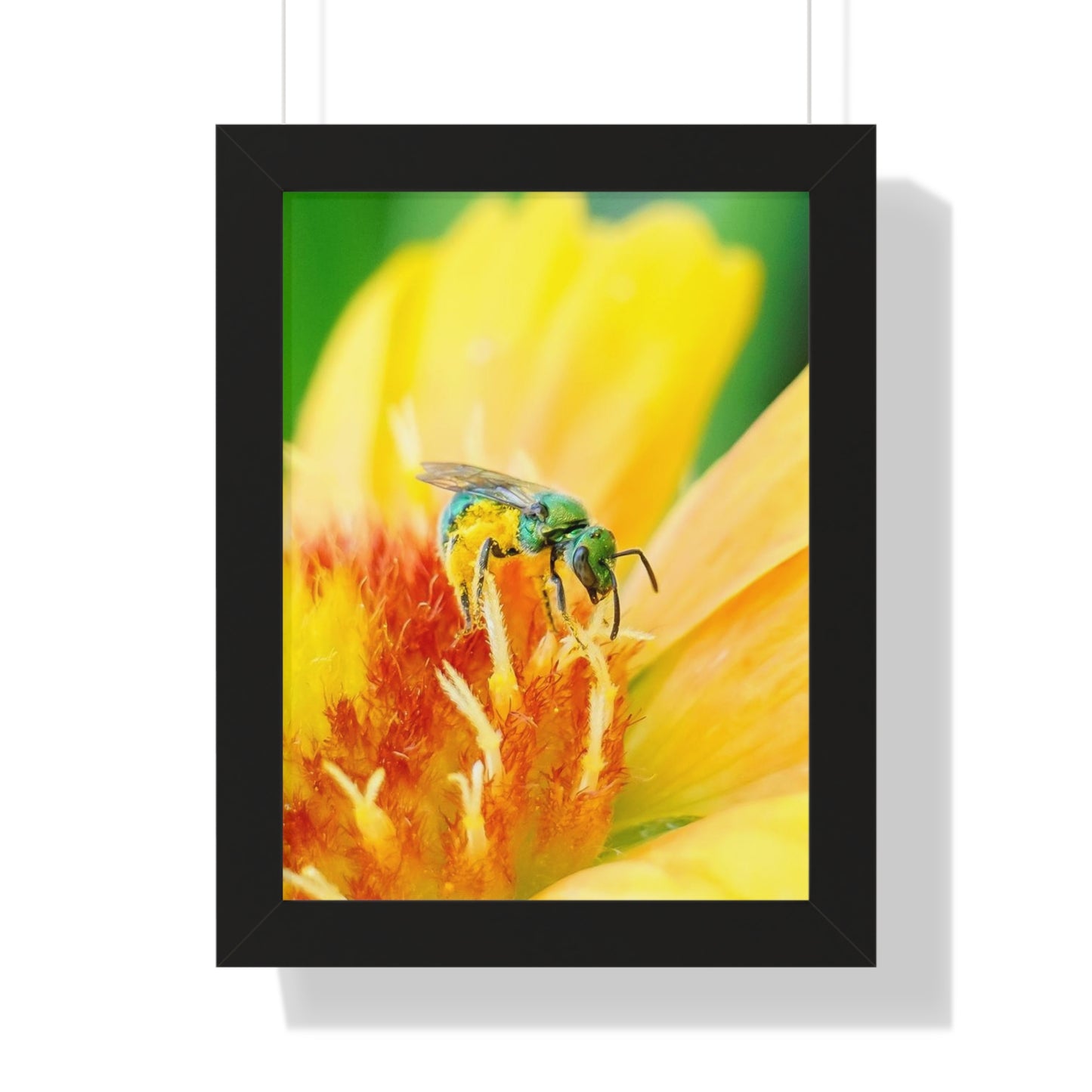 Metallic Green Bee Framed Matte Print