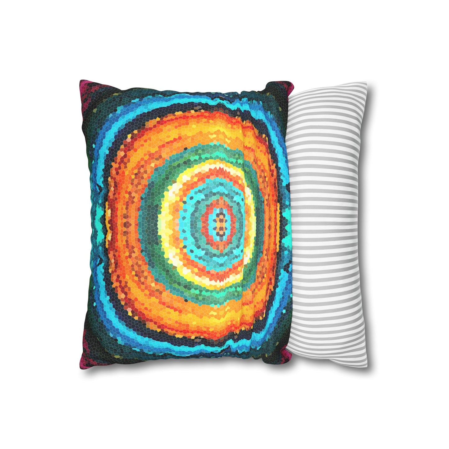 Pixel Mosaic Teal Orange Faux Suede Throw Pillow Case (multi sizes)