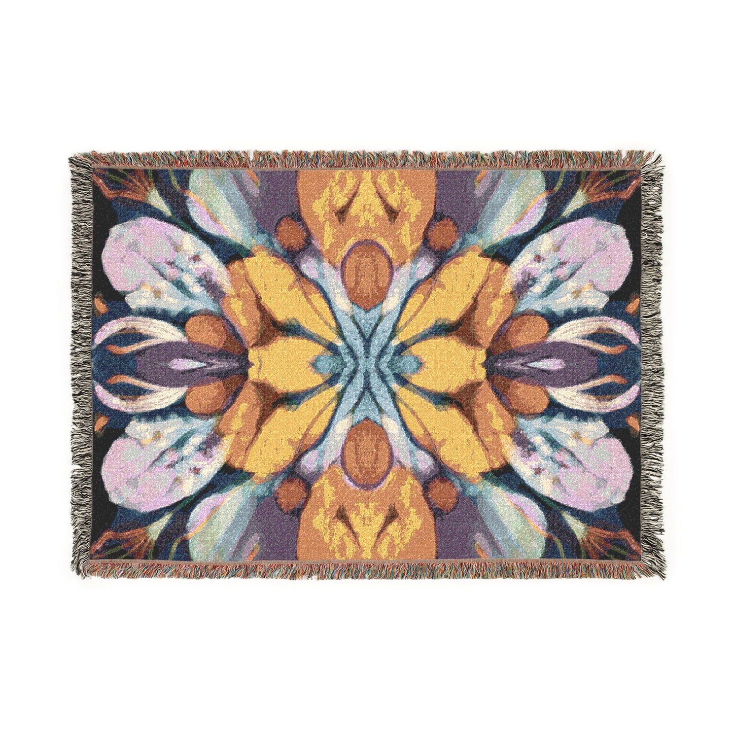 Painted Flower Symmetry 100% Cotton Woven Blanket (3 sizes) | Made In USA
