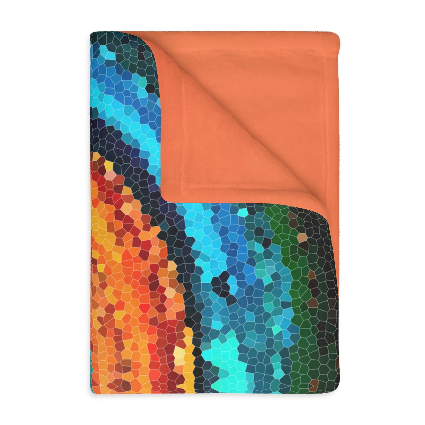 Pixel Mosaic Teal Orange Faux Mink Velveteen Blanket