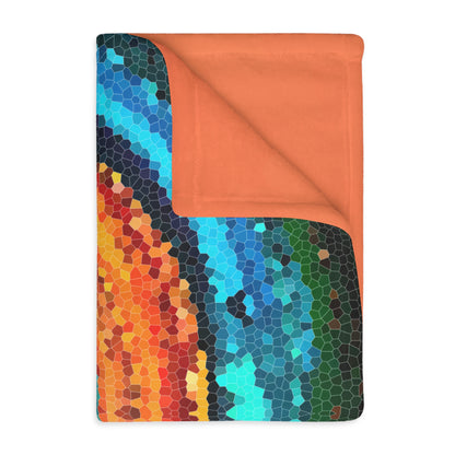 Pixel Mosaic Teal Orange Faux Mink Velveteen Blanket