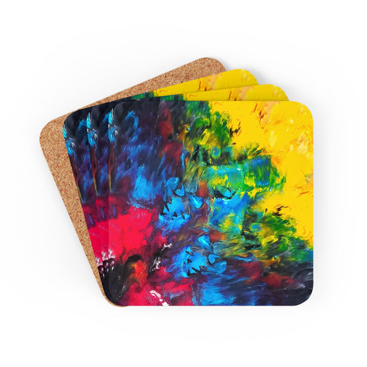 Colorful Paint Waves 4-Piece Corkwood Coaster Set